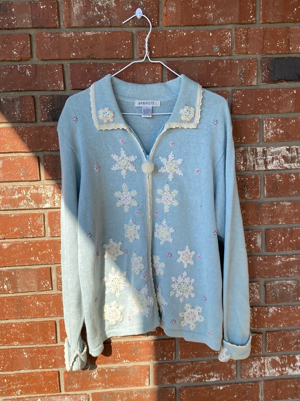 Vintage Arriviste Light Blue Embroidered Snowflake Sweater Cardigan